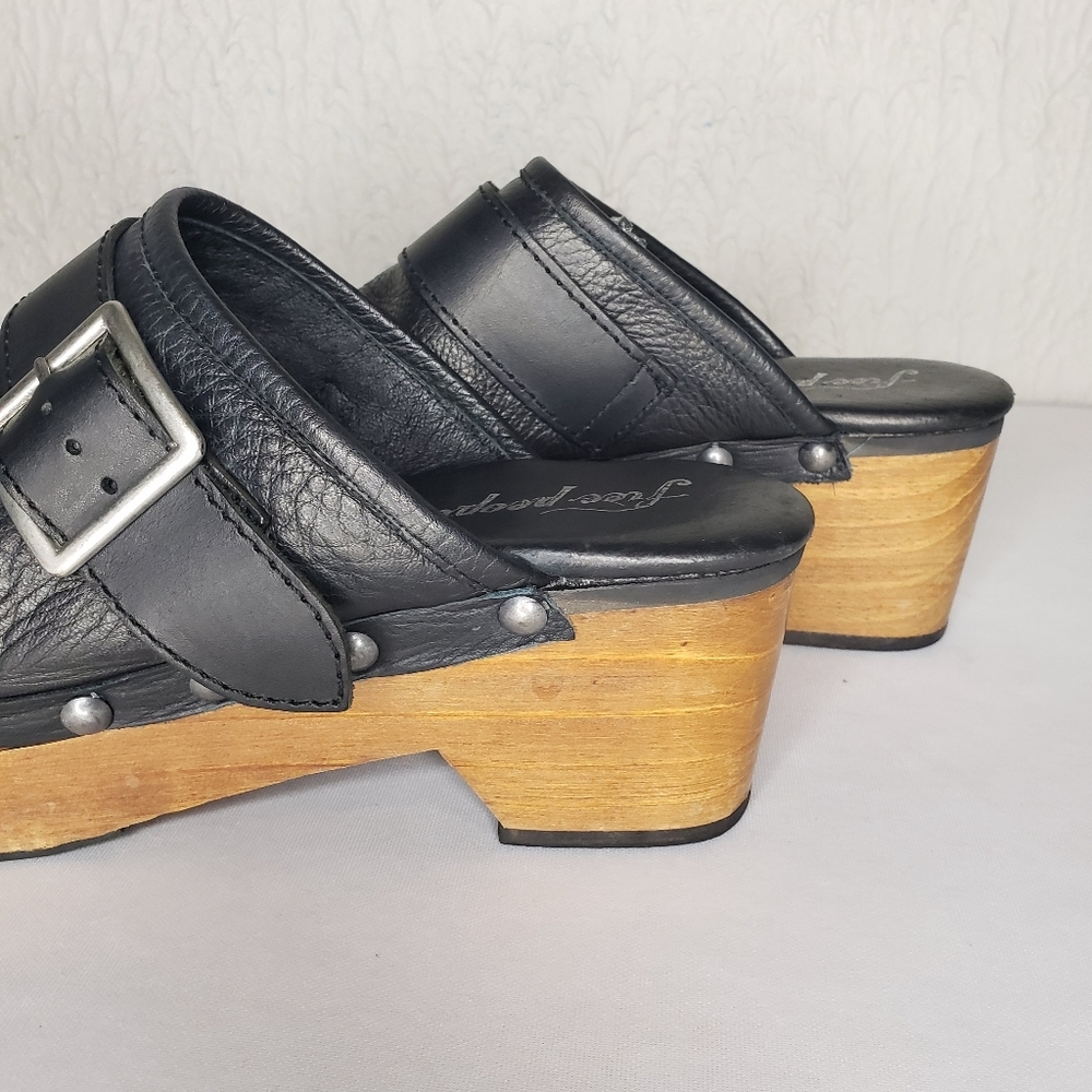 Free People Culver City Platform Wooden Black Clogs Studds Size 40 EU 10 US - Picture 6 of 14